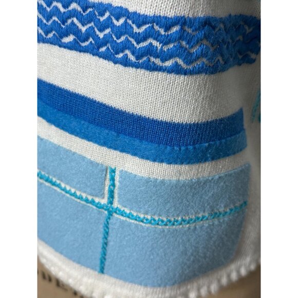 Y2K Michael Simon cardigan blue white plaid appliqued Size L - Picture 8 of 9